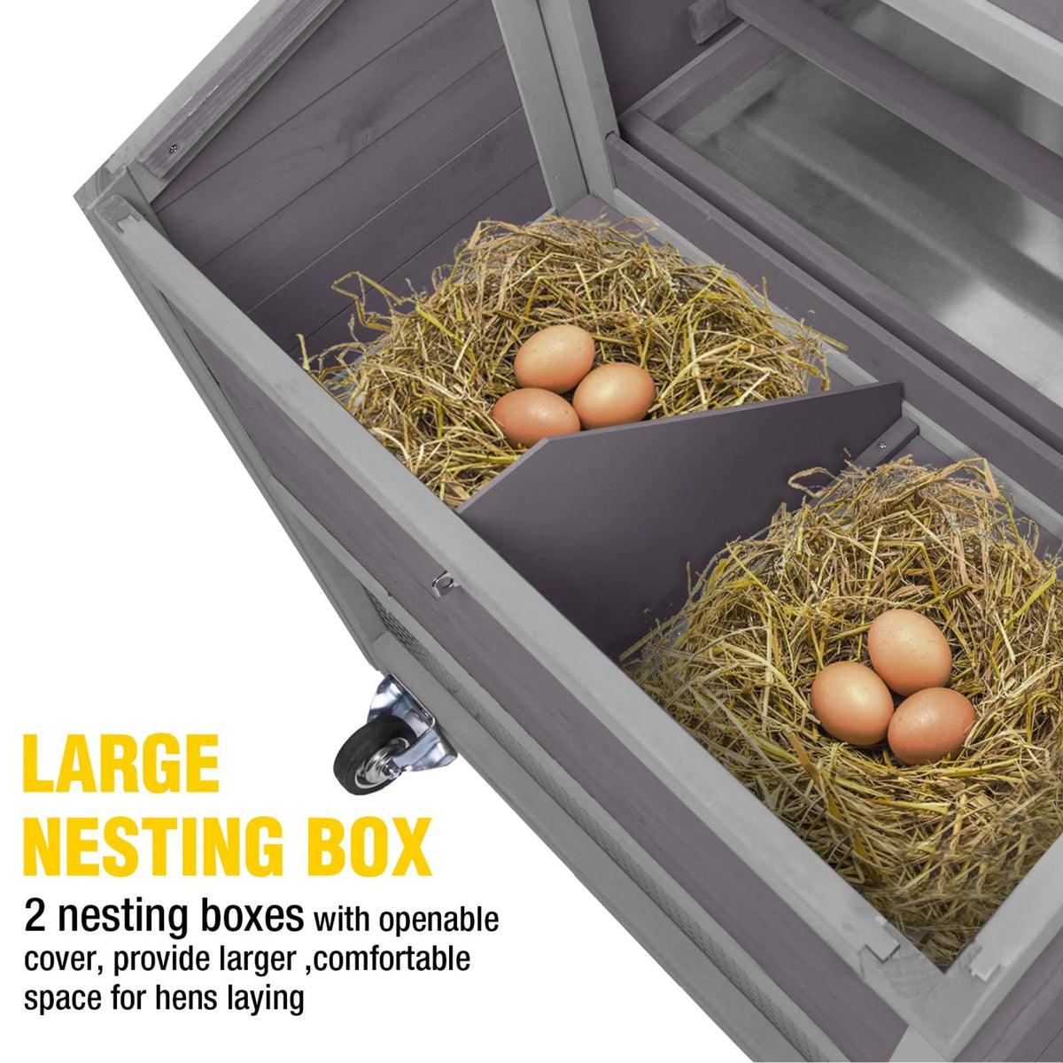 Aivituvin Mobile Chicken Coop with Wheels & Nesting Box for Outdoor, Expandable Wood Chicken House with Leakproof Pull-Out Tray and UV-Resistant Roof Panel, Gray