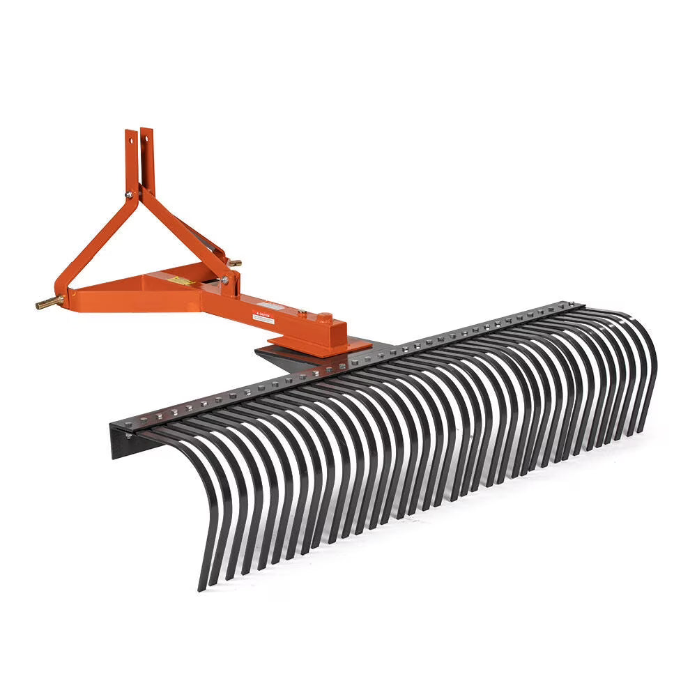 Titan Attachments 3 Point 5 FT Landscape Rake with Bolt-On Wheels for Compact Tractors, Fits Category 1 Hookup, Tow-Behind Garden Tool, Landscaper, and Grass Comb
