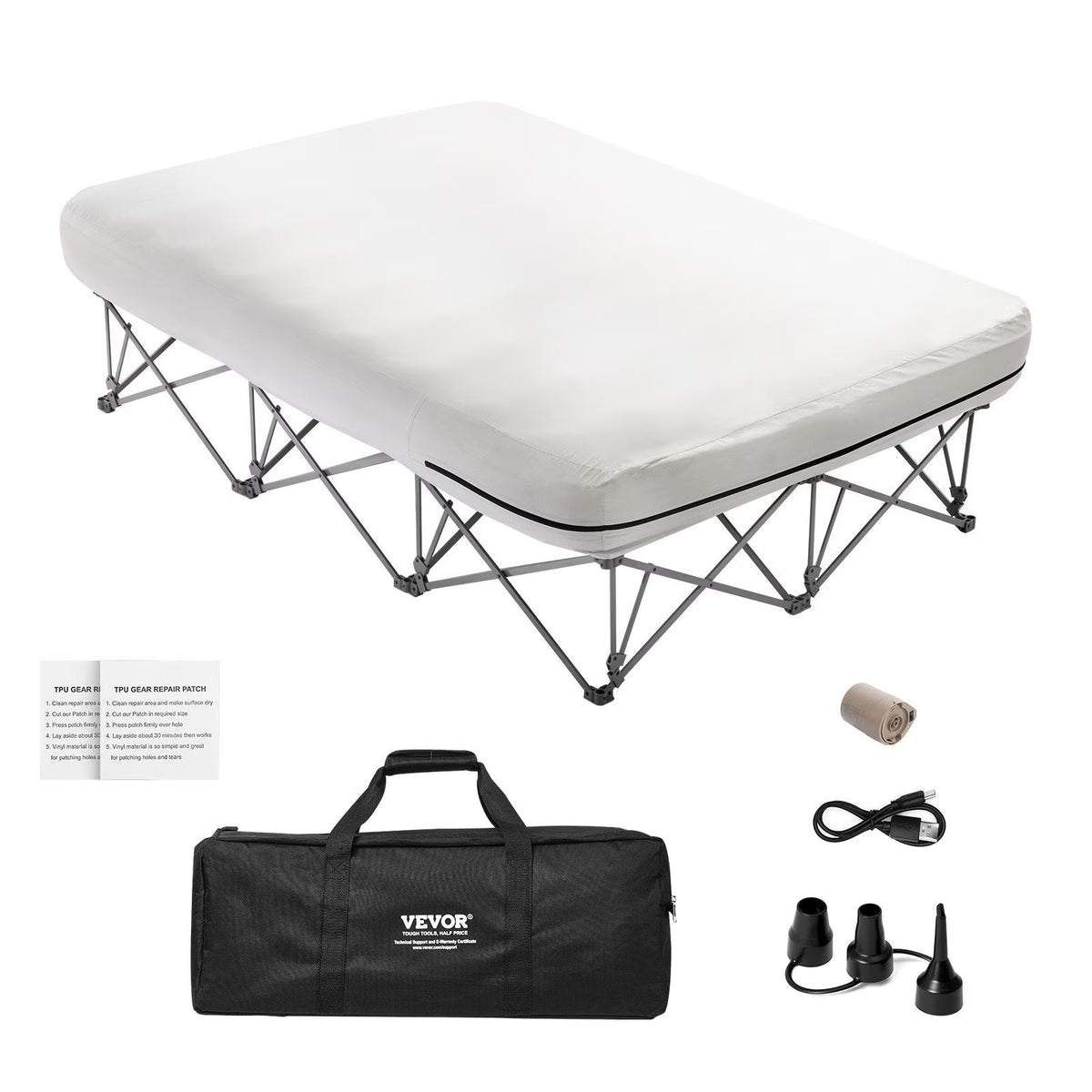 Queen Air Mattress with Frame & Built-in Pump – 2-Person Blow Up Camping Mattress Supports 600lbs – Elevated Inflatable Bed for Guests, Travel & Home Use – Quick Inflation/Deflation