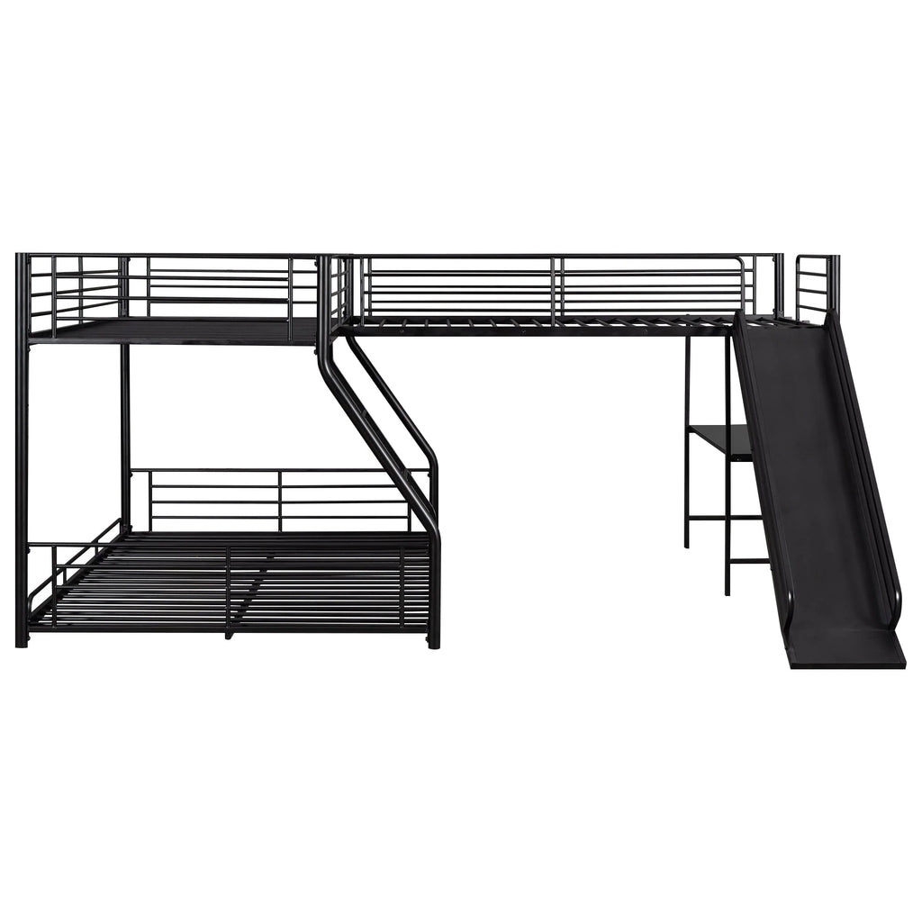 Metal L-Shaped Twin over Full Bunk and Loft Bed with Desk for Kids, Black