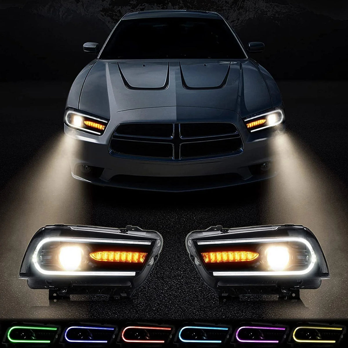 VLAND for Dodge Charger 2011 2012 2013 2014 Dual Beam Projector Headlights Replacement Assembly