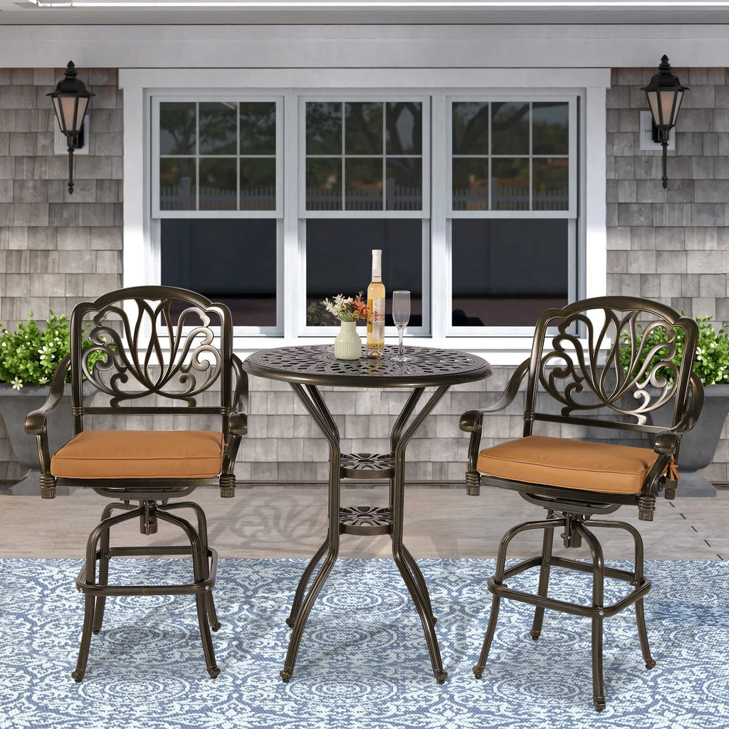 VIVIJASON 30.8" Round Cast Aluminum Patio Bar Table with Umbrella Hole, Antique Bronze