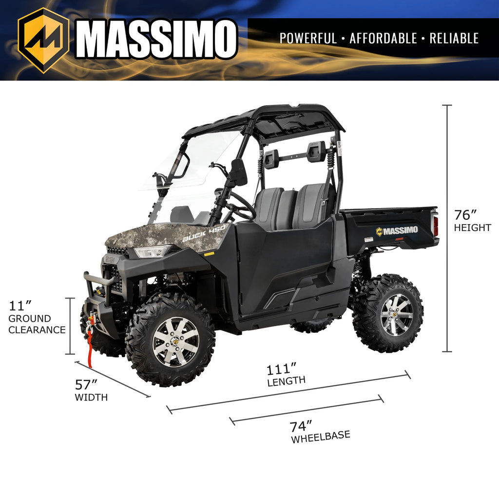 Massimo Buck 450 Side by Side UTV, EFI, 4 Stroke, 325cc, 25.5 HP, 4X4, 3000lb Winch - Red