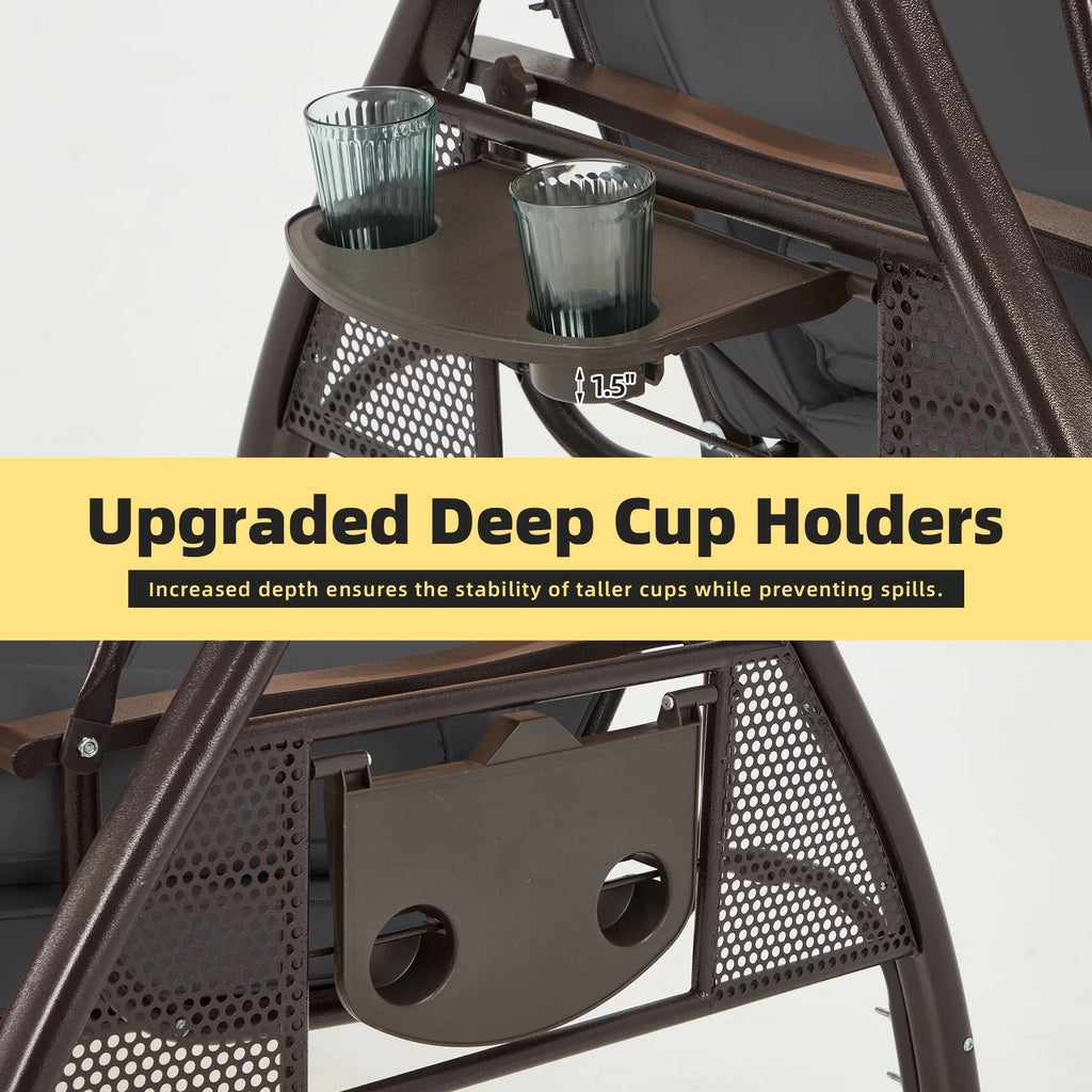 Homrest 3 Person Patio Outdoor Porch Swing with Adjustable Canopy, Backrest, Swing Bed with Stand for Garden,Deck