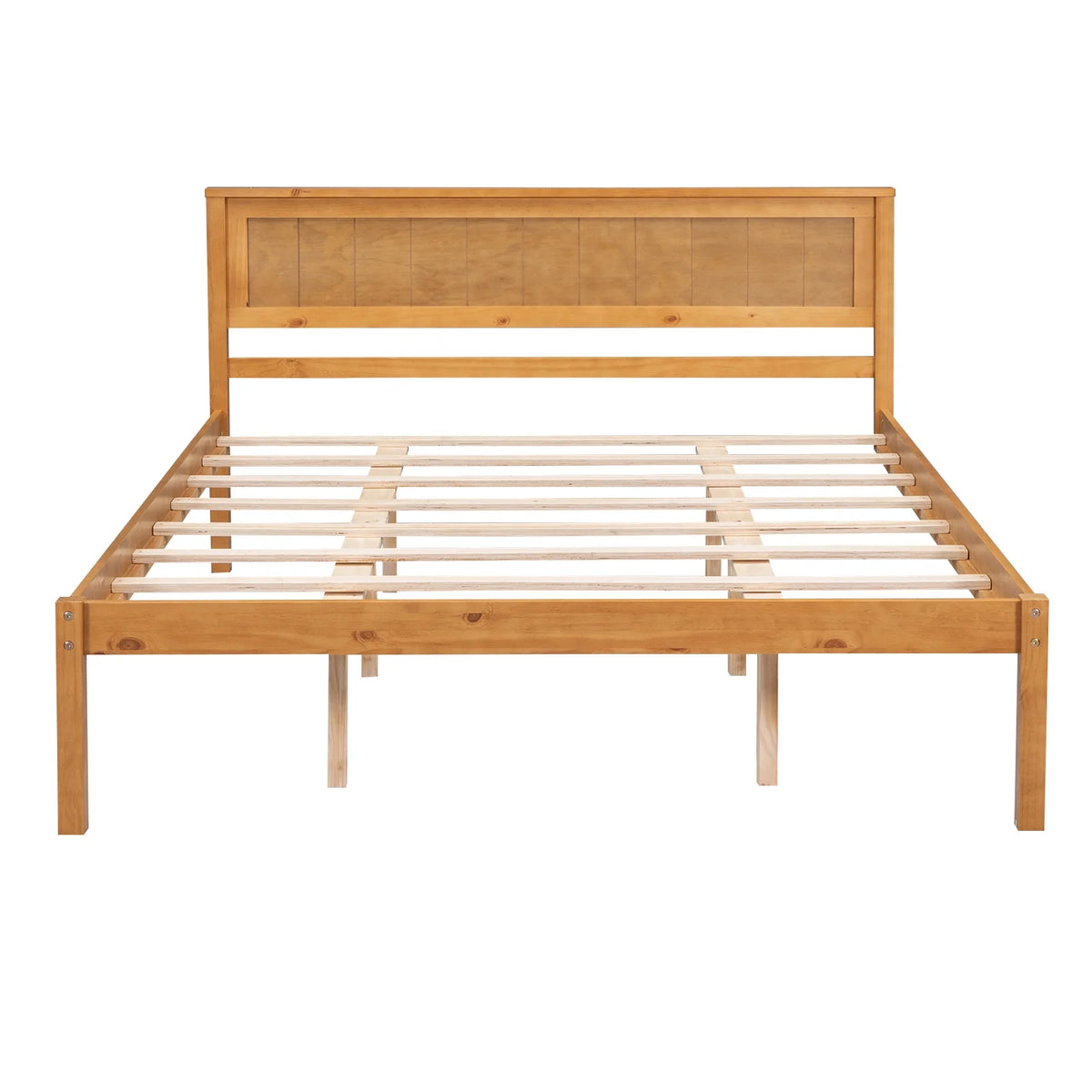 Euroco Twin Platform Bed, Modern Wood Frame Bed with Headboard and Slats for Kids Room, Oak