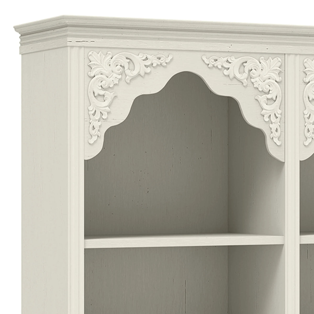 ModFusion 70" Distressed White Bookshelf with Adjustable Shelves and Two Drawers