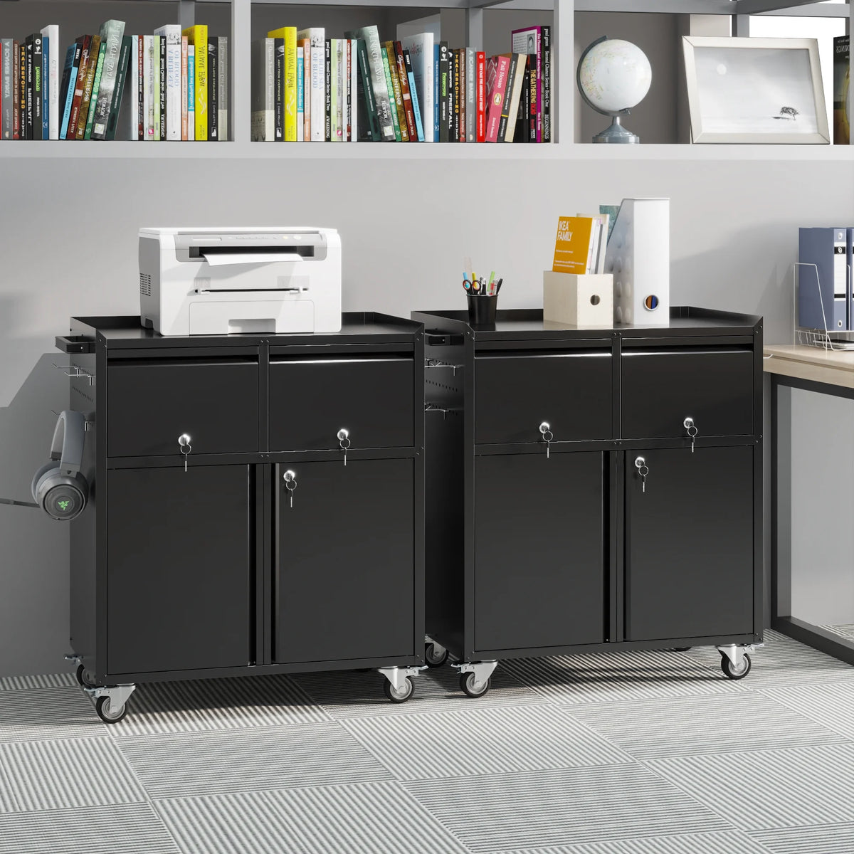Aobabo Metal Storage Cabinet with Lock,Garage Storage Cabinet with Wheels,72In Steel Storage Cabinet for Garage Home Storage, Black Required-Assembly