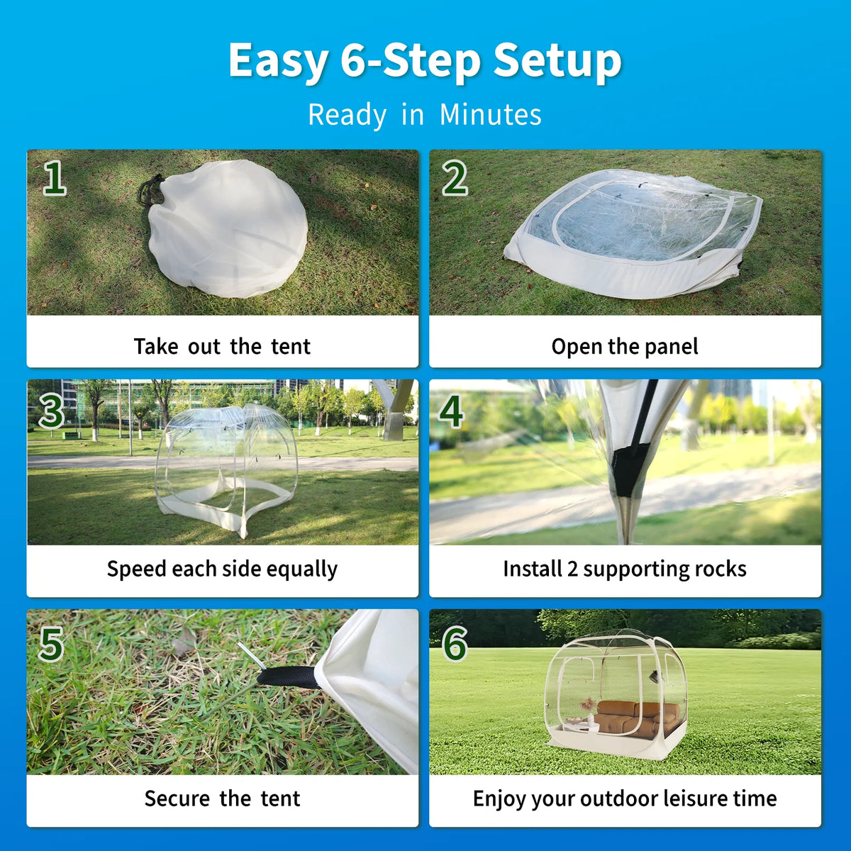 TABU Pop Up Bubble Tent, Sports Tent for 6-7 People, Portable Weatherproof Clear Tent, 10 x 10 ft