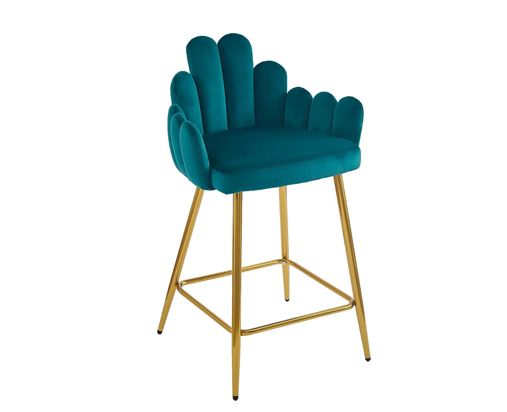 Guyou 26" Height Bar Stool Set of 2, Upholstered Velvet Counter Height Bar Stools with Finger Shaped Backrest and Metal Legs for Kitchen Island Bar Restaurant, Teal