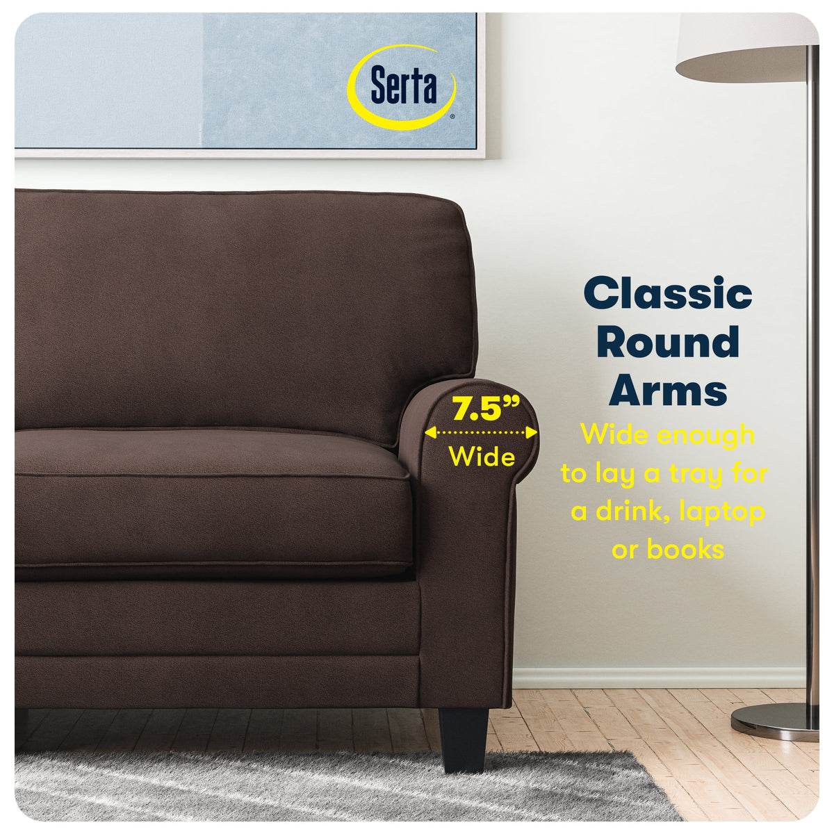 Serta Copenhagen 73" Rolled Arm Sofa with Removable Covers Light Gray