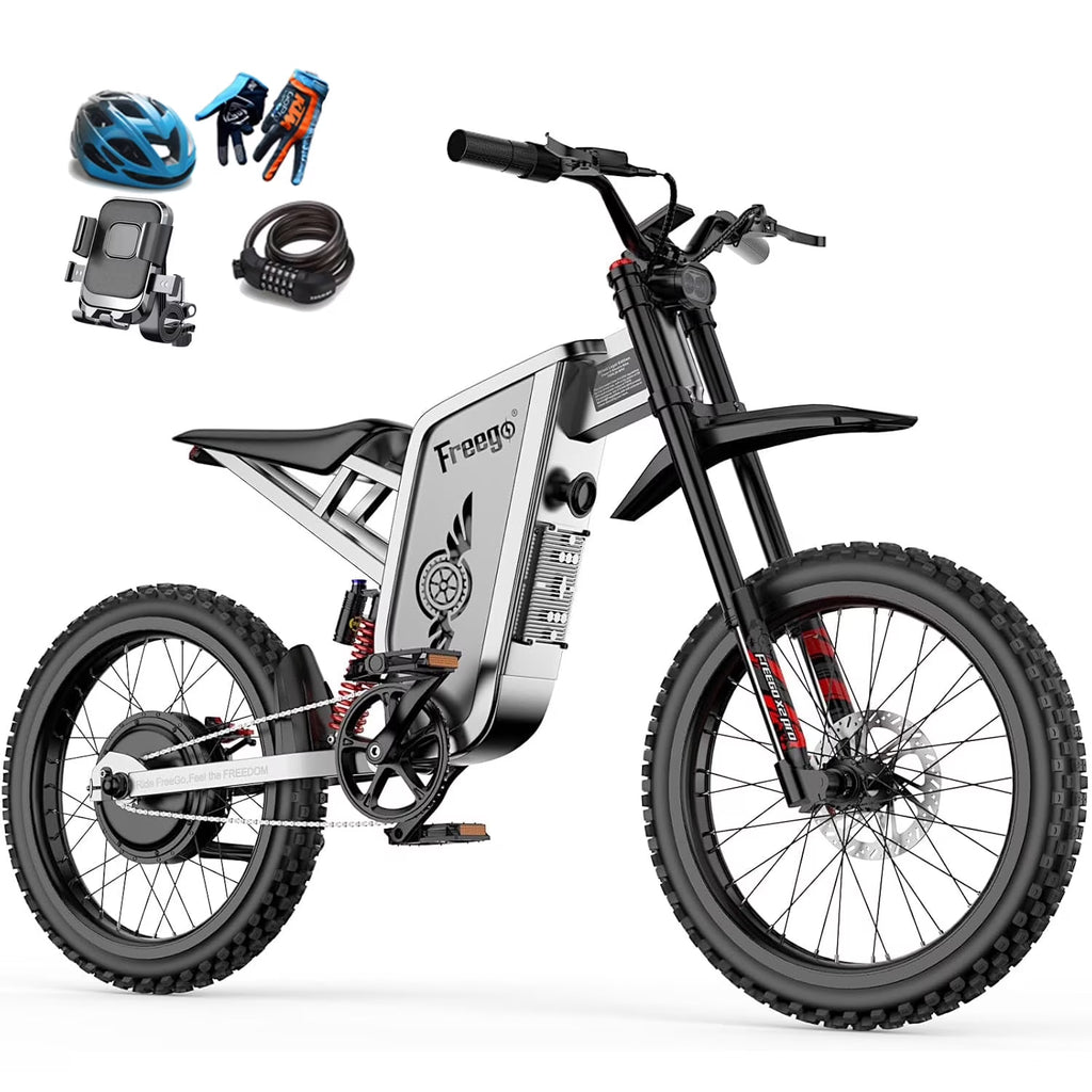 40MPH Electric Bicycle,Dual-Mode Electric Dirt Bike 3000W(Peak)Freego Nova3 Electric Motorcycle Bike for Adults,Mid-Drive Motor, 60V/25Ah Battery,17x3.15 Tire Full Suspension Hydraulic Brake