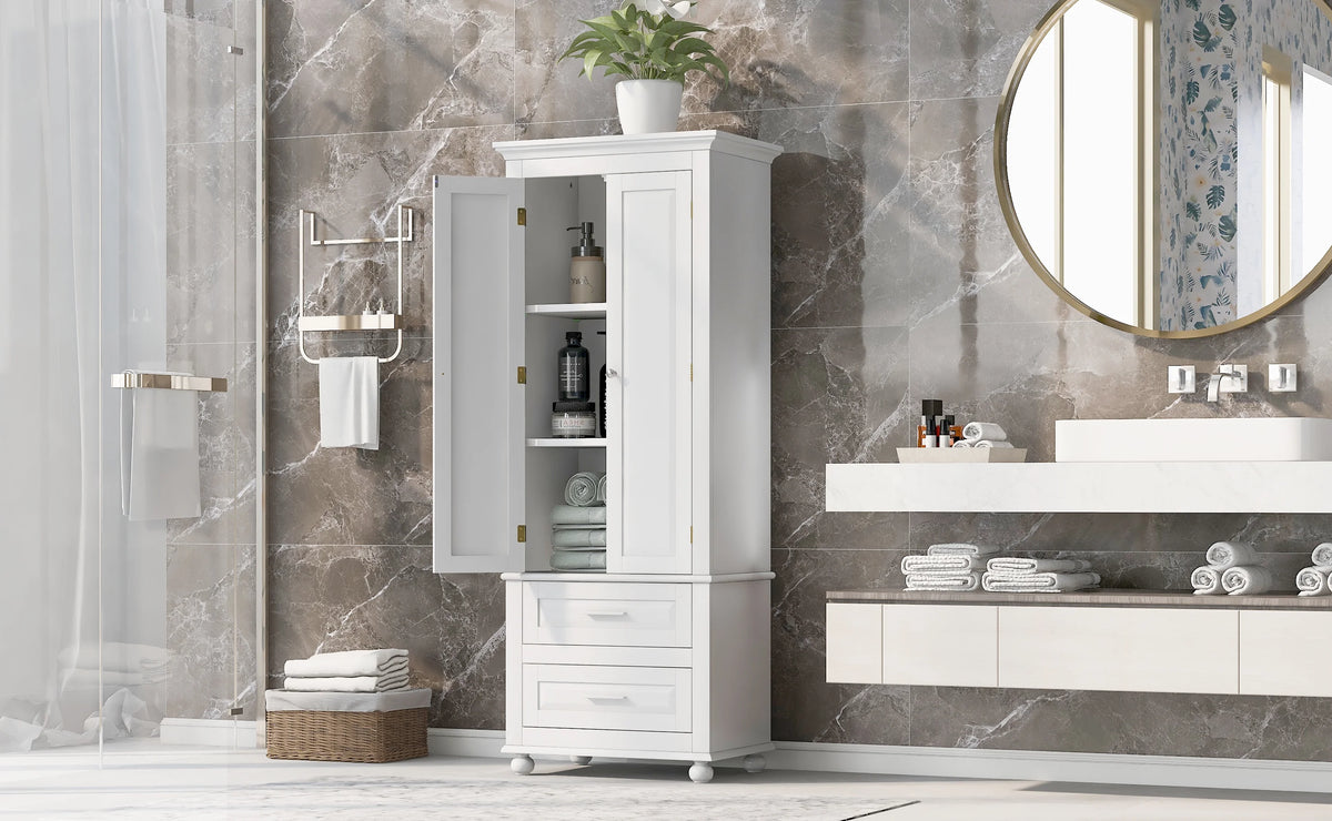 Bellemave White Tall Storage Cabinet with Adjustable Shelf Bathroom Cabinet with 1 Drawer and Storage Rack Large Freestanding Wood Cabinet Storage Organizer Floor Cabinet, White