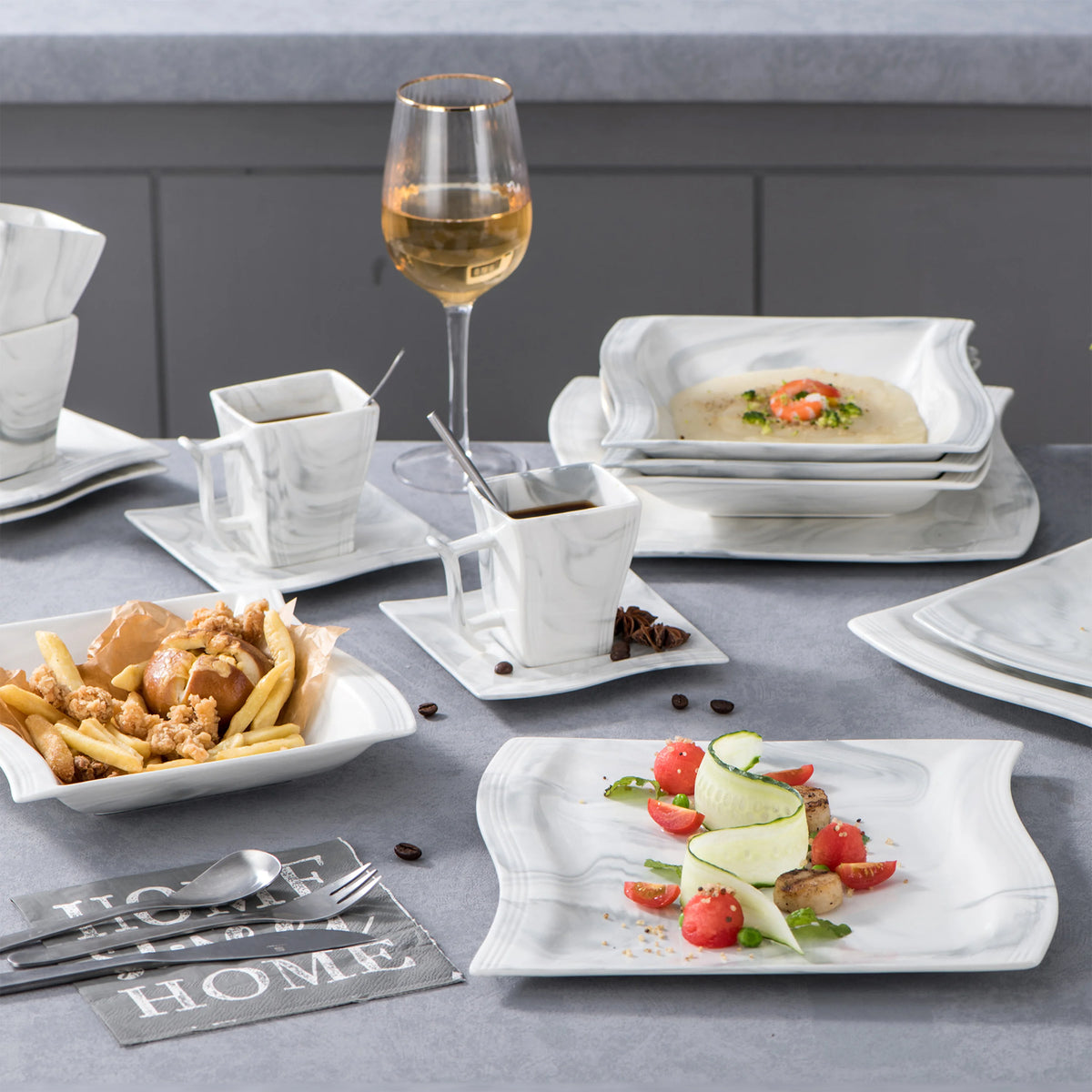 MALACASA Porcelain Tableware Sets, Ivory White, 30-Piece (6 Packs)