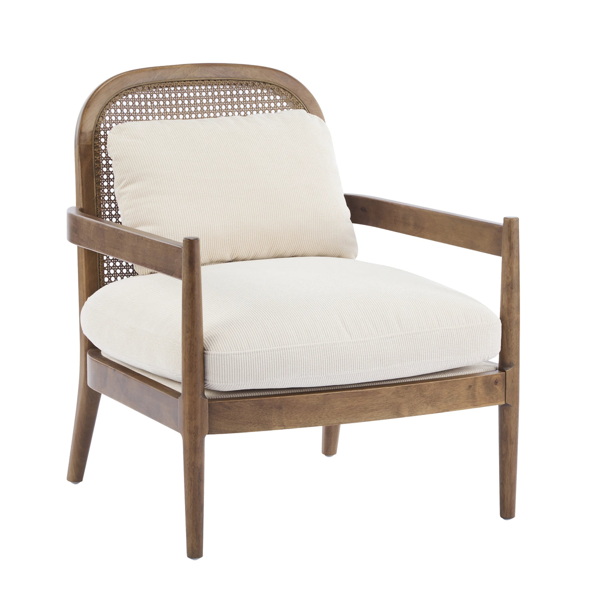 Christopher Knight Home [Set of 2] Mid-Century Modern Accent Chairs with Light Brown Solid Wood Frame, Rattan Backrest with Cushion �C Comfortable Armchairs Light Brown