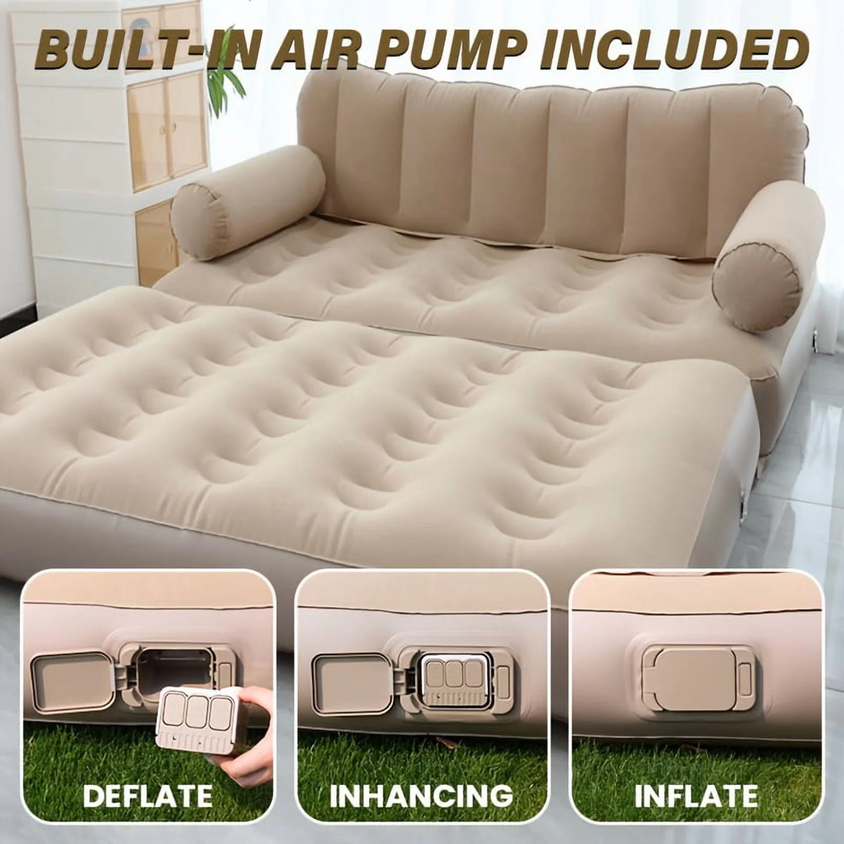 3-Min Fast Inflation Sofa Bed with Pump, Foldable Inflatable Couch for Indoor & Outdoor Camping, Guest Bed, Minimalist Modern Inflatable Furniture