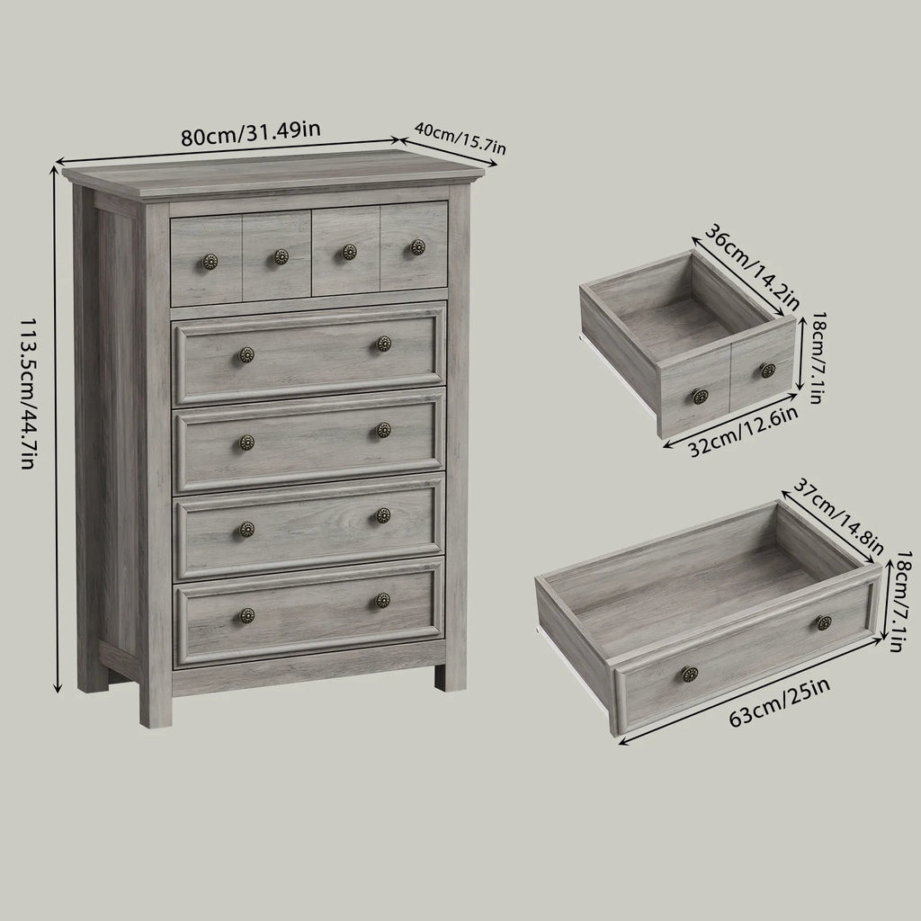 6 Drawer Wood Dresser for Bedroom, Chest of Drawers, Storage Organization Unit for Clothing, Gray