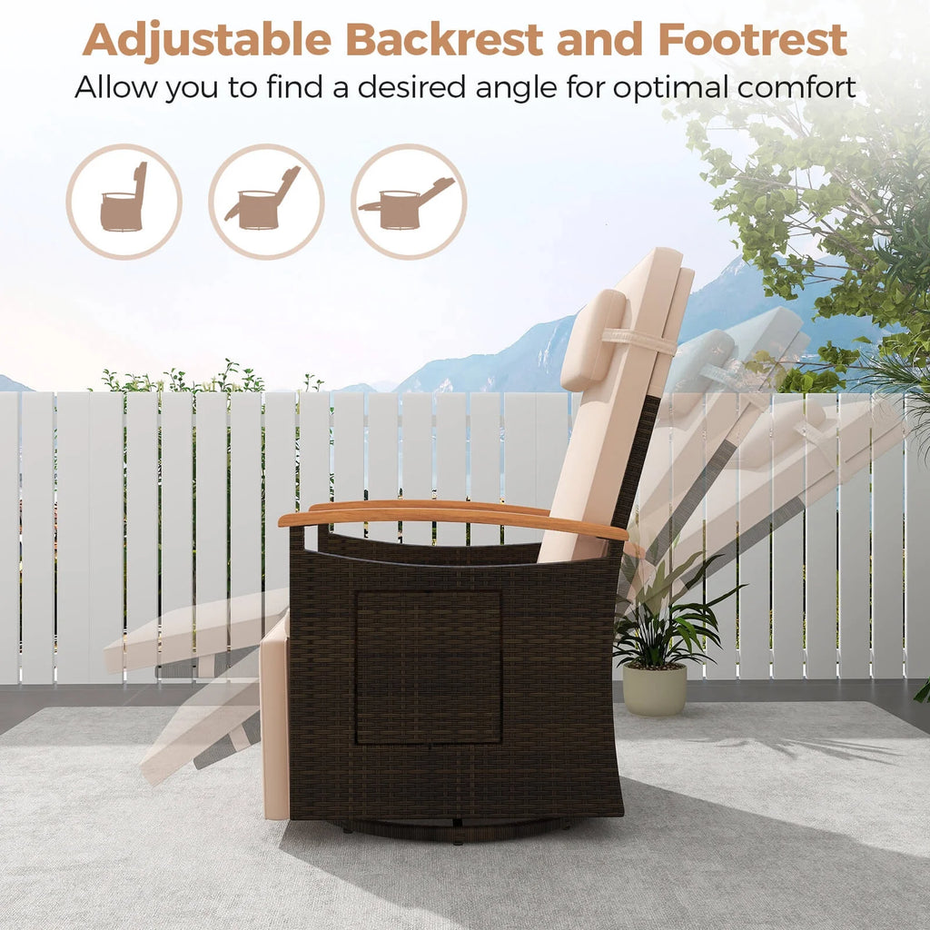 Costway Outdoor 360�� Swivel Rattan Recliner Chair Patio Wicker Chaise Lounge Chair Beige