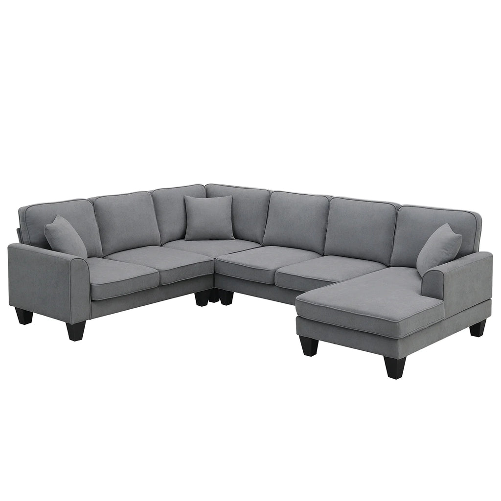 Harper & Bright Designs Modular Sectional Sofa with Ottoman Couch L Shape Corner Sofa Sets 7 Seats Fabric Couch for Living Room, Black, 112 * 87 inch