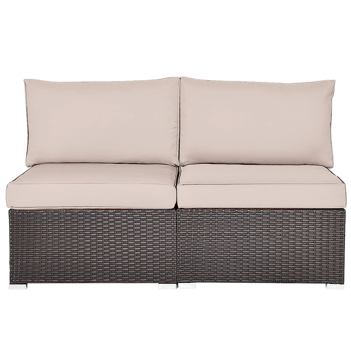 Costway 2PCS Patio Rattan Armless Sofa Sectional Furniture Brown Cushion