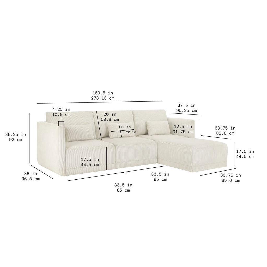 Beautiful Drew Modular Sectional Sofa with Ottoman by Drew Barrymore, Gray Fabric