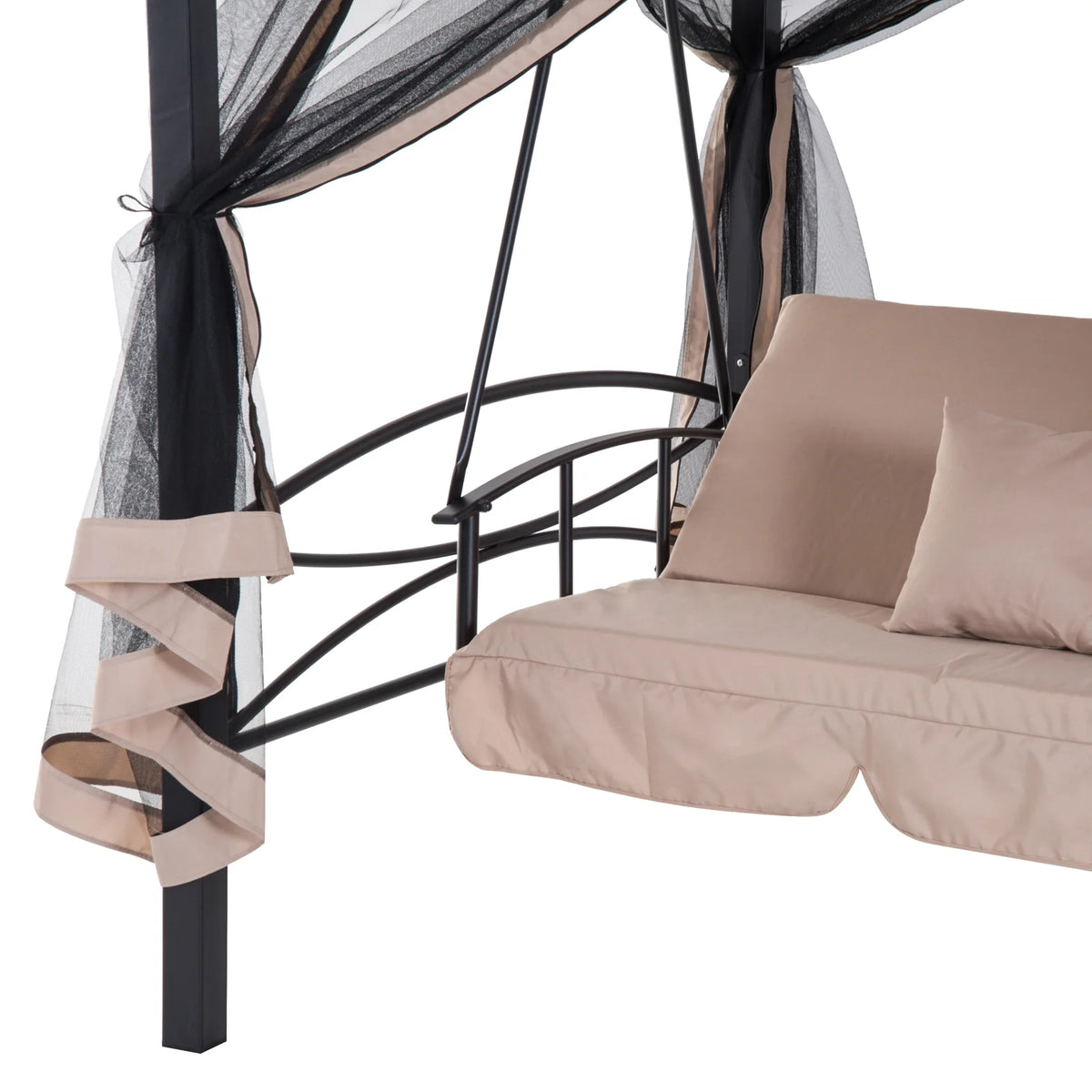 Outsunny 3 Person Patio Swing Chair, Gazebo Swing with Double Tier Canopy, Cushioned Seat, Mesh Sidewalls, gray