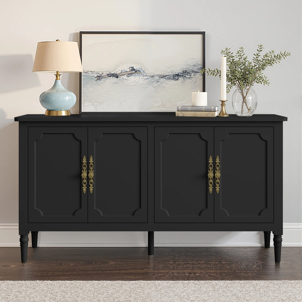 May in Color Console Cabinet, 58'' Wood Sideboard Buffet Cabinet with Storage & 4 Doors, Mid Century Modern Pantry Cabinet for Entryway, Living Room, Bedroom, Dining Room, Green