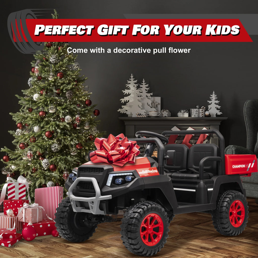 Joyracer 4WD 24 Volt Ride on Toys UTV with 2 Seater & Remote Control, Kids Electric Golf Cart w/ 4x200W Power Motors, Tiltable Trailer & Shovel, 4 Wheels Spring Suspension, Bluetooth USB Music, Black