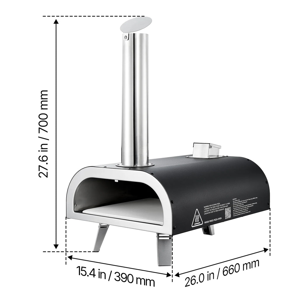 VEVOR Outdoor Pizza Oven, 12 Inch Wood Fired Pizza Ovens, Pellet Pizza-Stove with Thermometer, Portable Pizza-Maker for Outside Backyard Patio Camping, Pizza-Stone, Carry Bag, Shovel, Black
