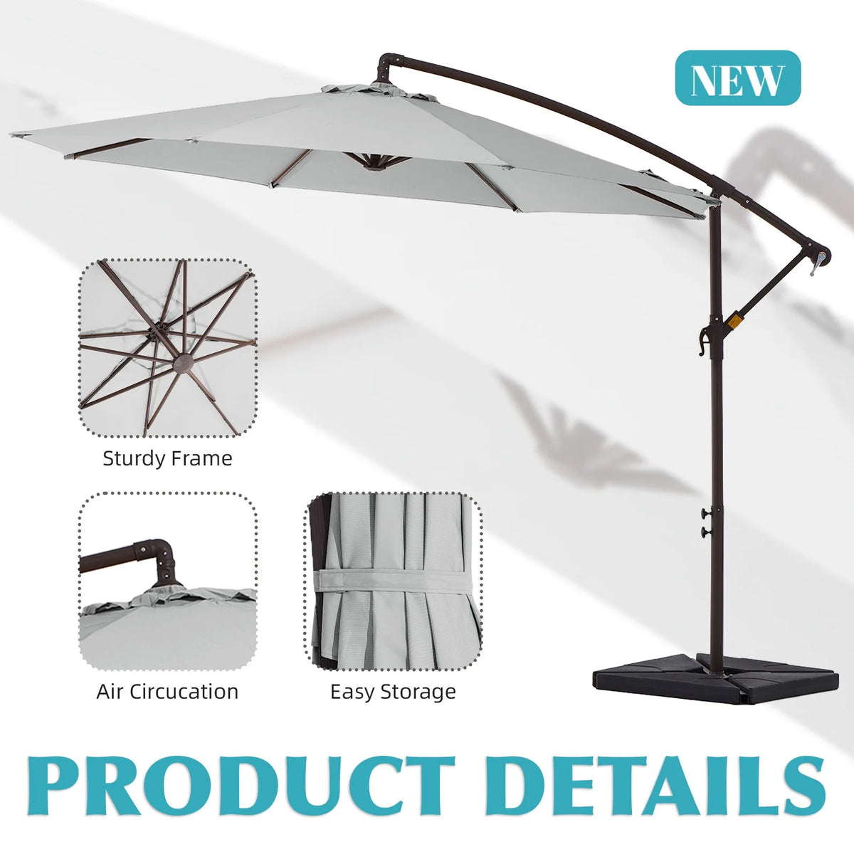 JUSTLET 10ft Heavy Duty Patio Hanging Offset Cantilever Patio Umbrella W/ 4-Piece Base Included Included, Beige