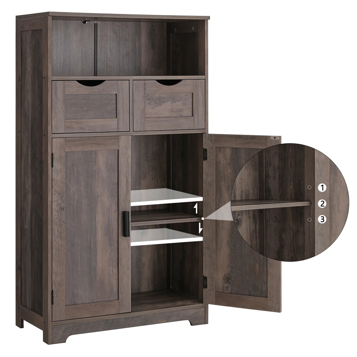 FANGSUM Rattan Storage Cabinet with 2 Drawers & 2 Shelves, Floor Cabinet for Living Room
