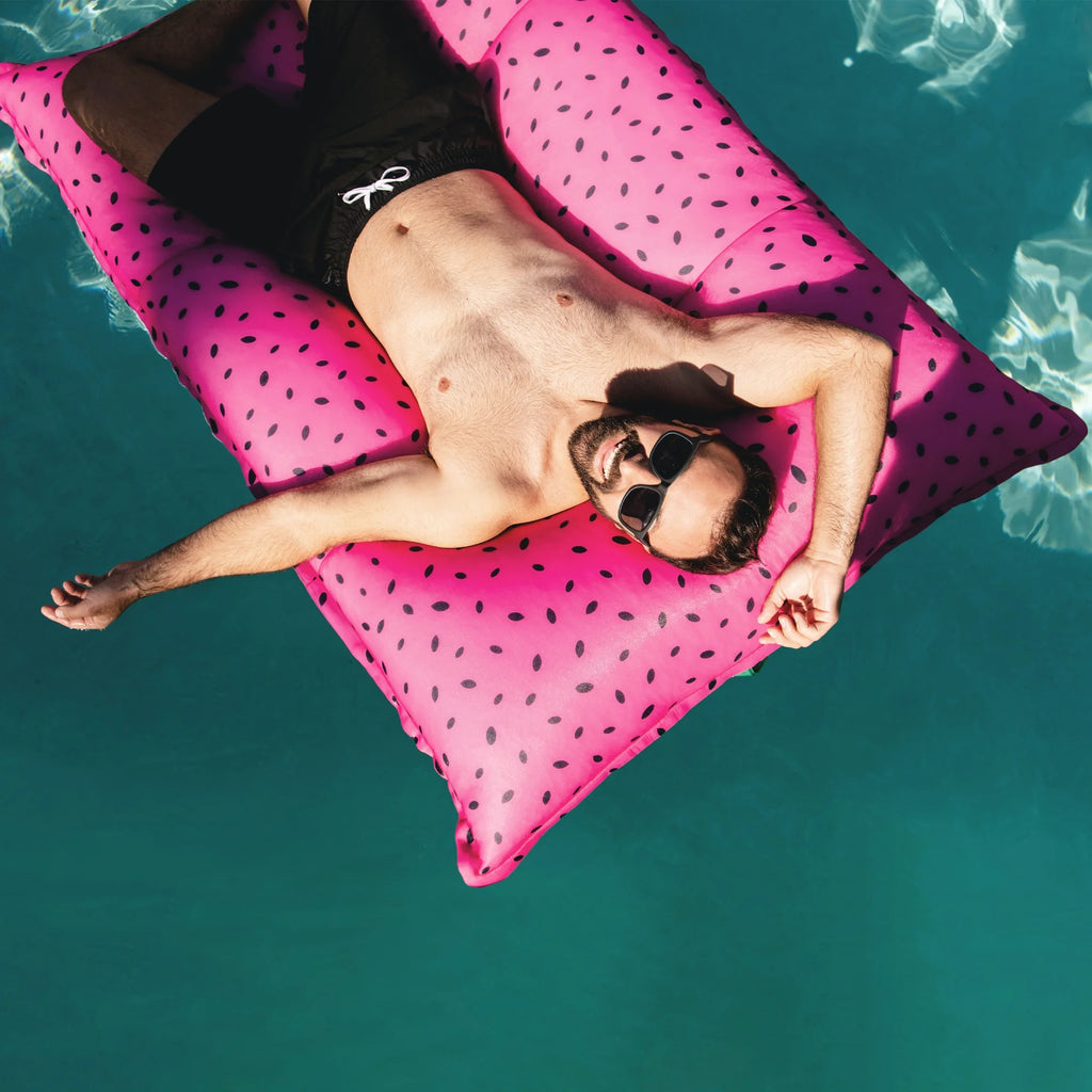 Big Joe Lagoon Lounger No Inflation Needed Pool Float, Americana Nautical Stripe Double Sided Mesh, Quick Draining Fabric, 5 feet Giant