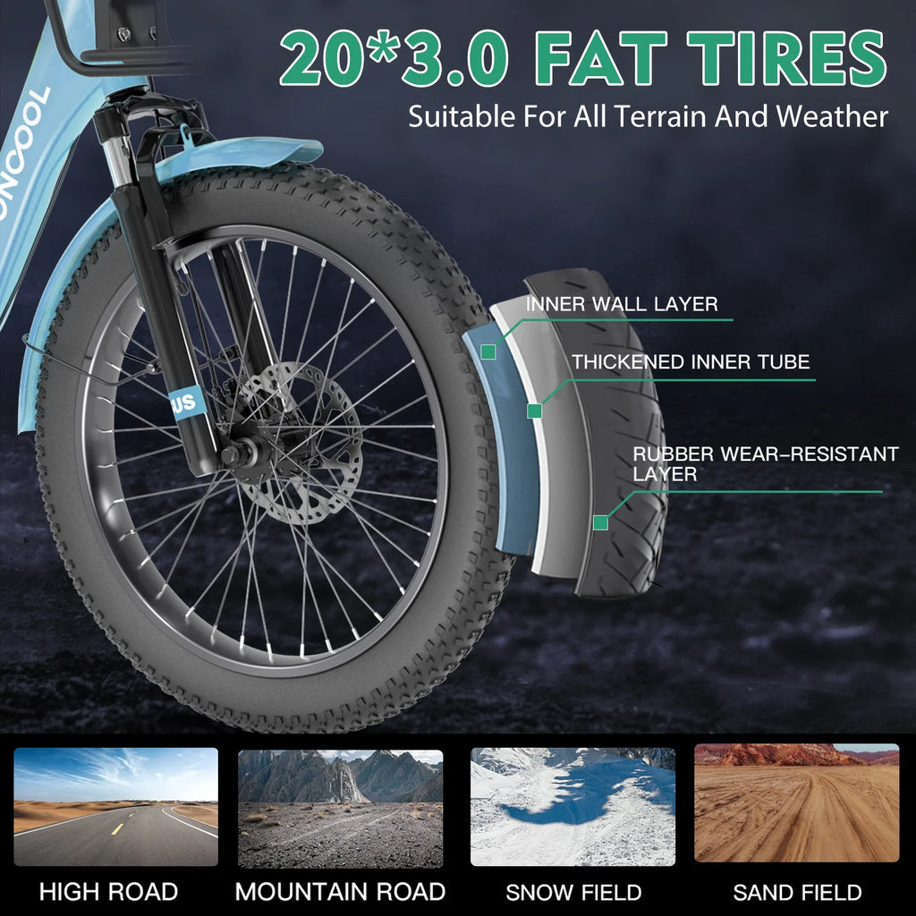 MOONCOOL TK1 Folding Electric Tricycle for Adults,48V 14.5Ah Removable battery, 500W（Peak 1000w）Motor, 20" Fat Tire Step-Thru 3Wheel Electric Bicycle w/Front&Rear Baskets, Certified to UL 2849 by SGS