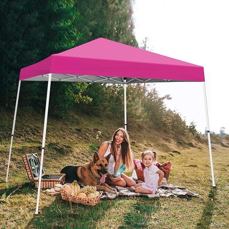 10x10 Slant Leg Pop-up Canopy Tent Easy One Person Setup Instant Outdoor Beach Canopy Folding Portable Sports Shelter 10x10 Base 8x8 Top (Pink)-xlk