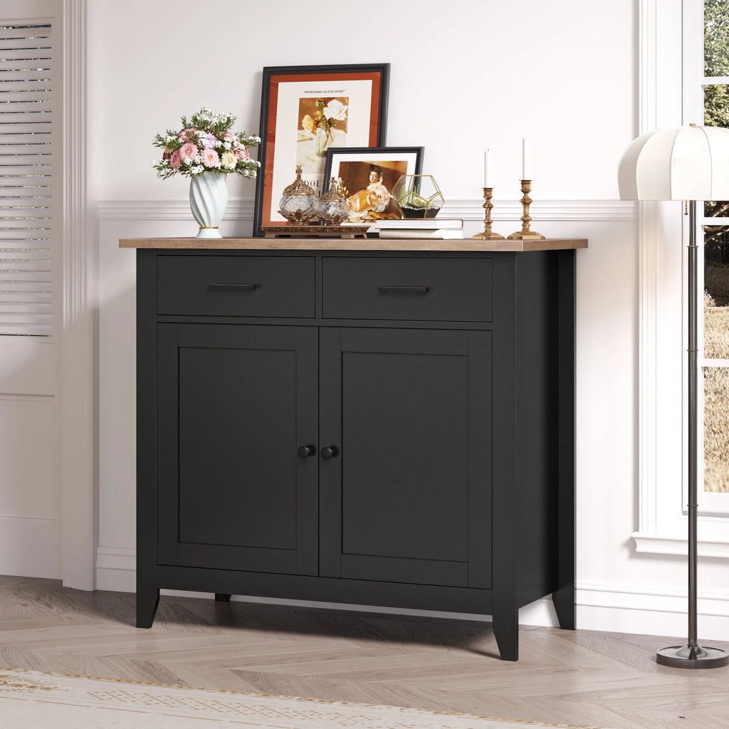 Homfa Entryway Cabinet, Kitchen Storage Cabinet, Farmhouse Buffet Sideboard with 2 Drawers and 2 Doors,Coffee Bar with Storage for Dining Room Living Room,White