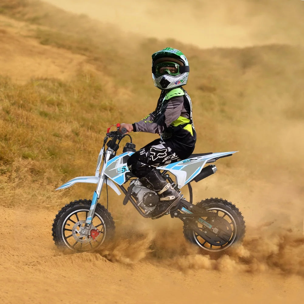 SYX MOTO 58cc Kids Mini Dirt Bike - 4-Stroke Gas Pit Bike, Pull Start, Off-Road Bike for Boys & Girls, Red/White