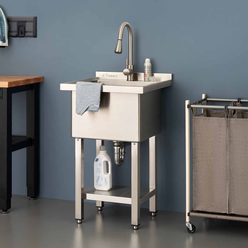 TRINITY 18” x 16” x 13” Stainless Steel Utility Sink with Pull-out Faucet