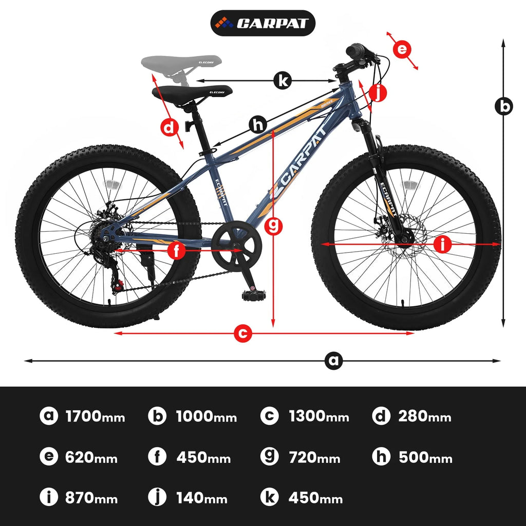 24 inch Mountain Bike with Fat Tires, Kids Bike with Disc Brakes & Suspension