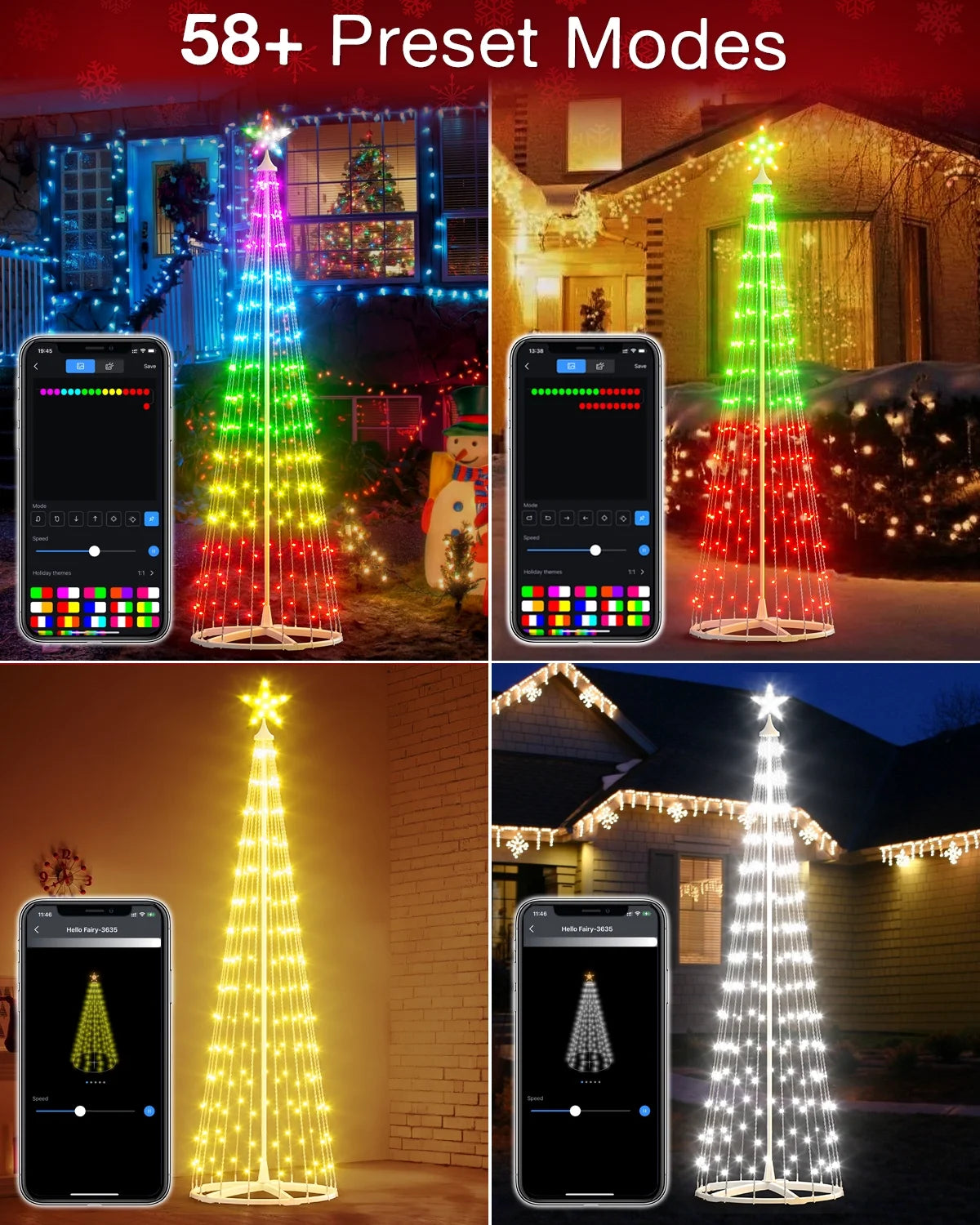 8FT 191 LED Christmas Cone Tree Smart Light with 58 Modes DIY Timer Remote Dimmable Artificial Christmas Tree for Porch Yard Patio Indoor Outdoor Xmas Holiday Decor