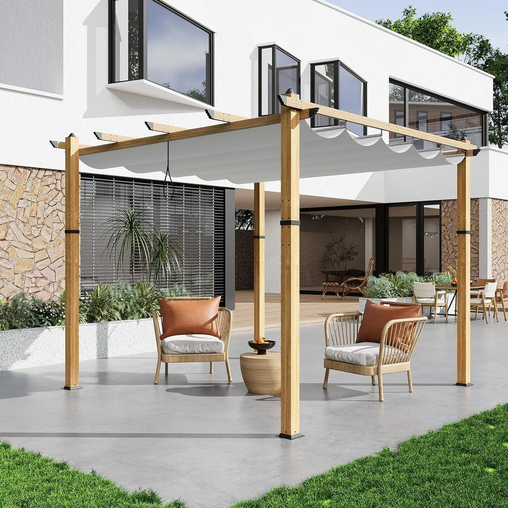 Outdoor Aluminum Pergola with Retractable Canopy, Reinforced 4-Sided Base, Waterproof & UV-Resistant Adjustable Roof, Modern Design for Patio, Deck, Backyard, and Garden