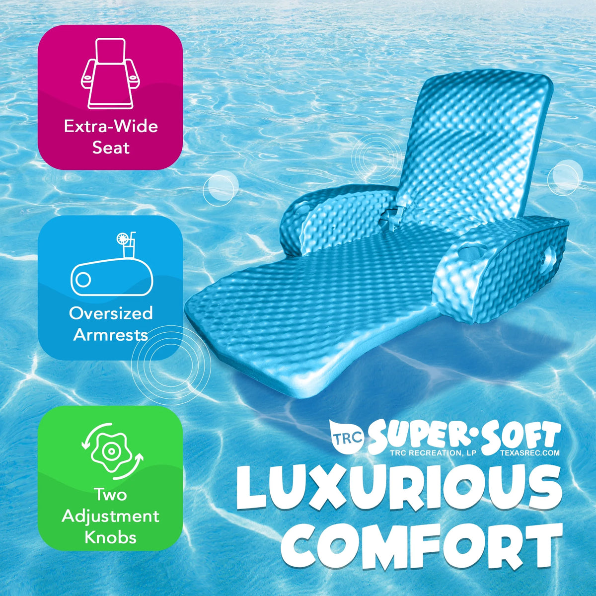 TRC Recreation Super Soft Adjustable Pool Recliner Float, Marina Blue