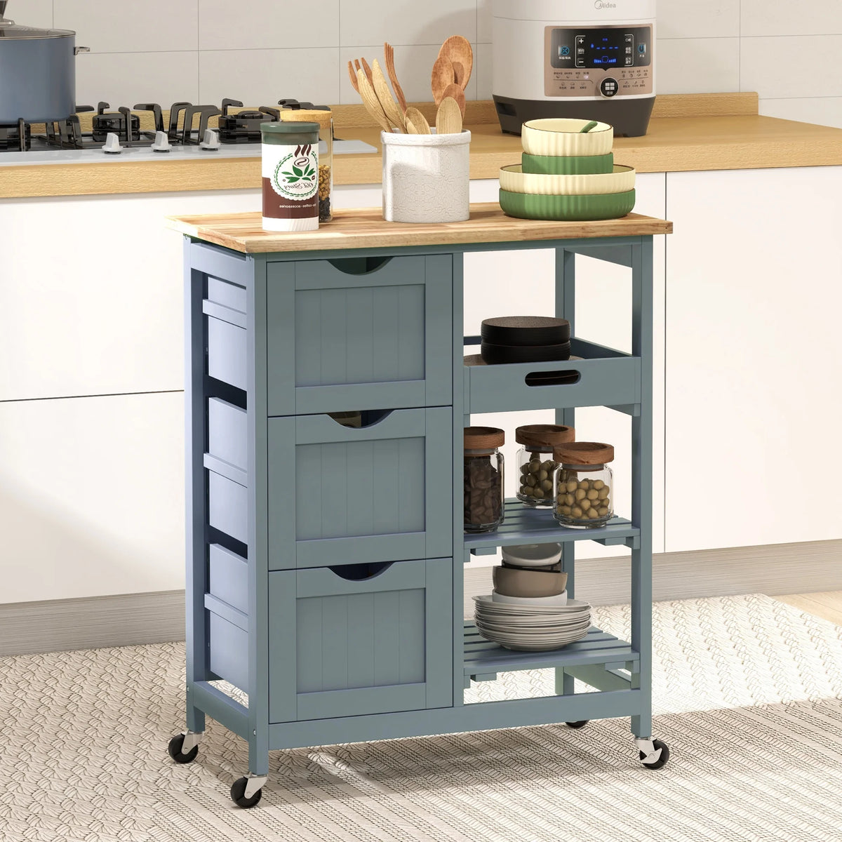 HOMCOM Rolling Kitchen Island Cart, Bar Serving Cart, Compact Trolley on Wheels