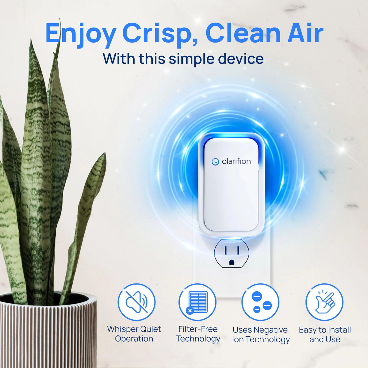 Clarifion (3 Pack) Air Ionizers for Home - Negative Ion Filtration System - New