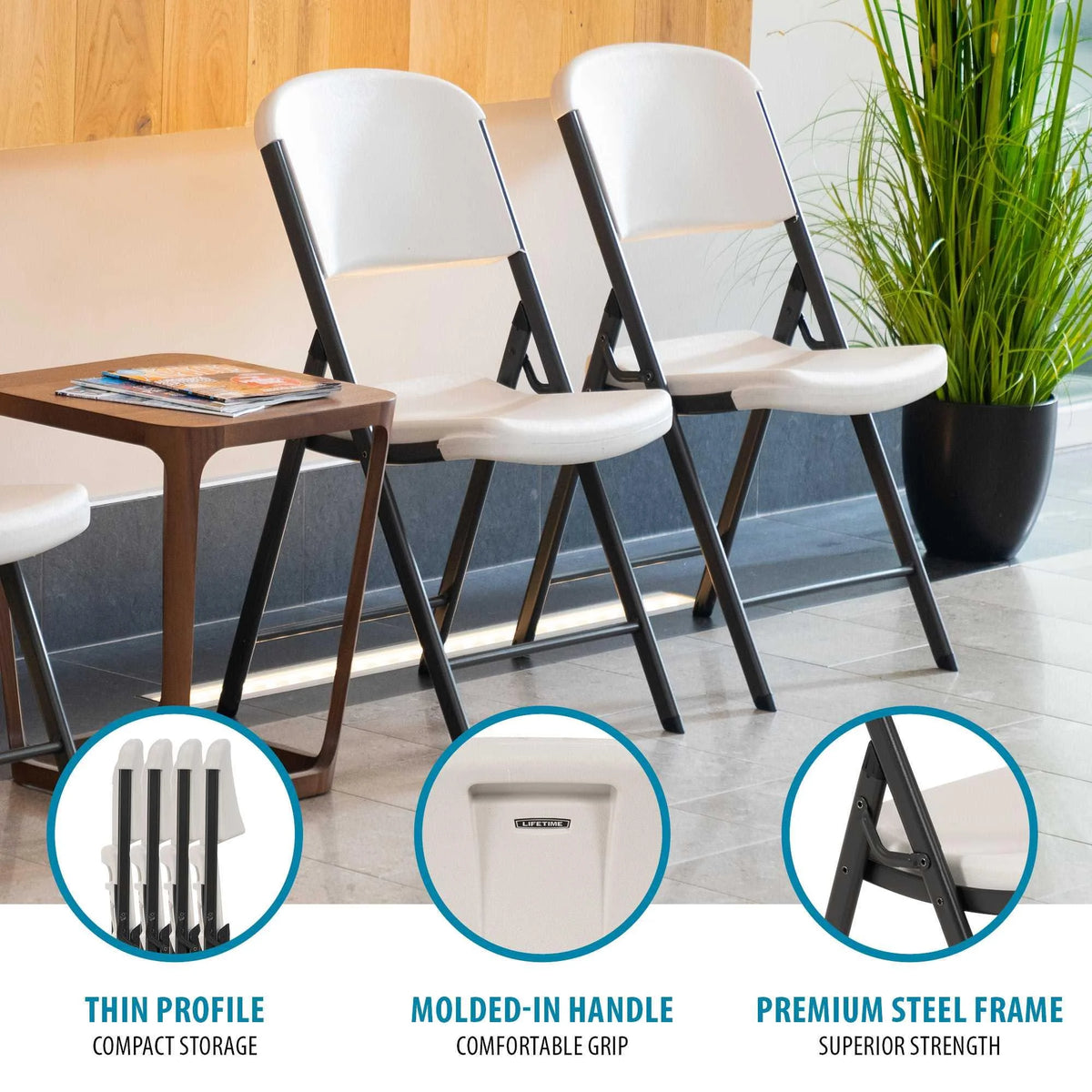 Lifetime 4 60 inch Round Folding Tables with 32 Folding Chairs - Almond