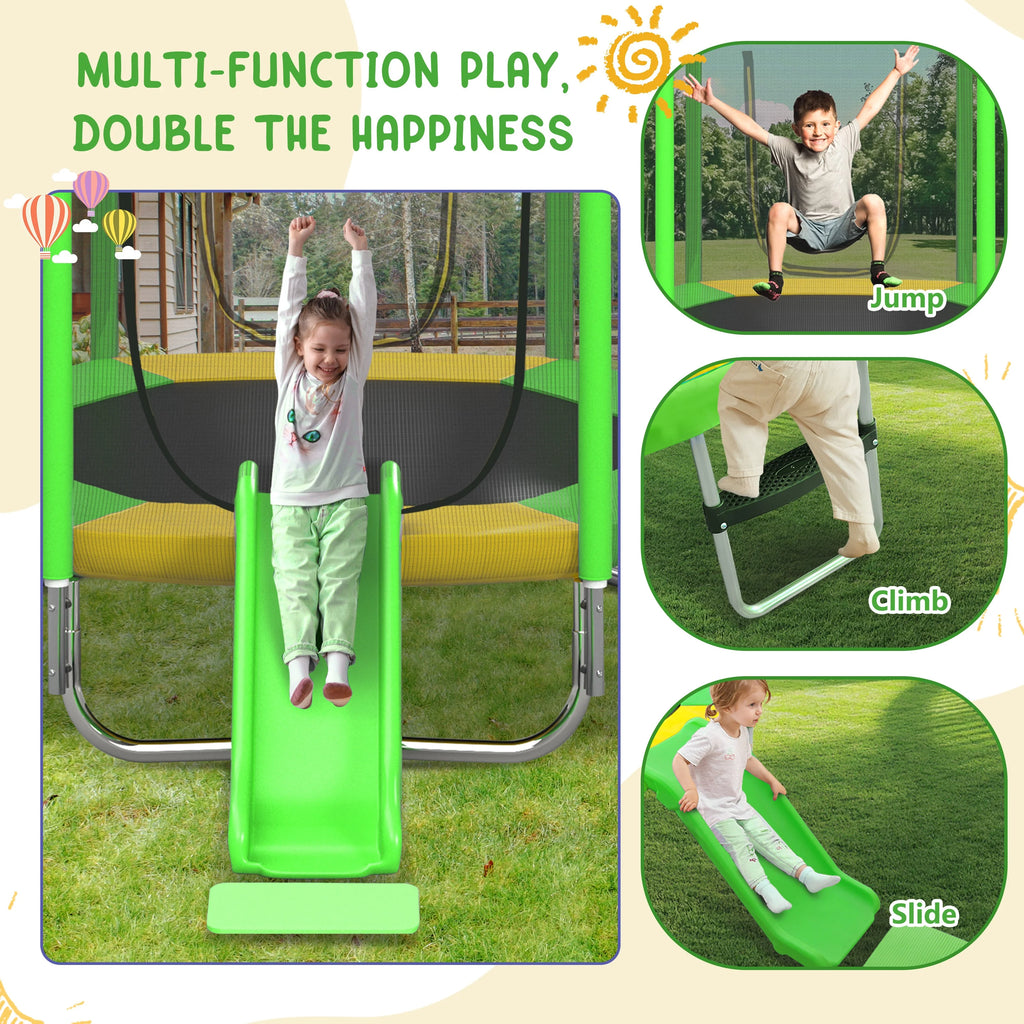 EUROCO  7FT Kids Trampoline with Safety Enclosure Net, Indoor Outdoor Trampoline with Slide,Ladder,Spring Pad,All-Weather Trampolines