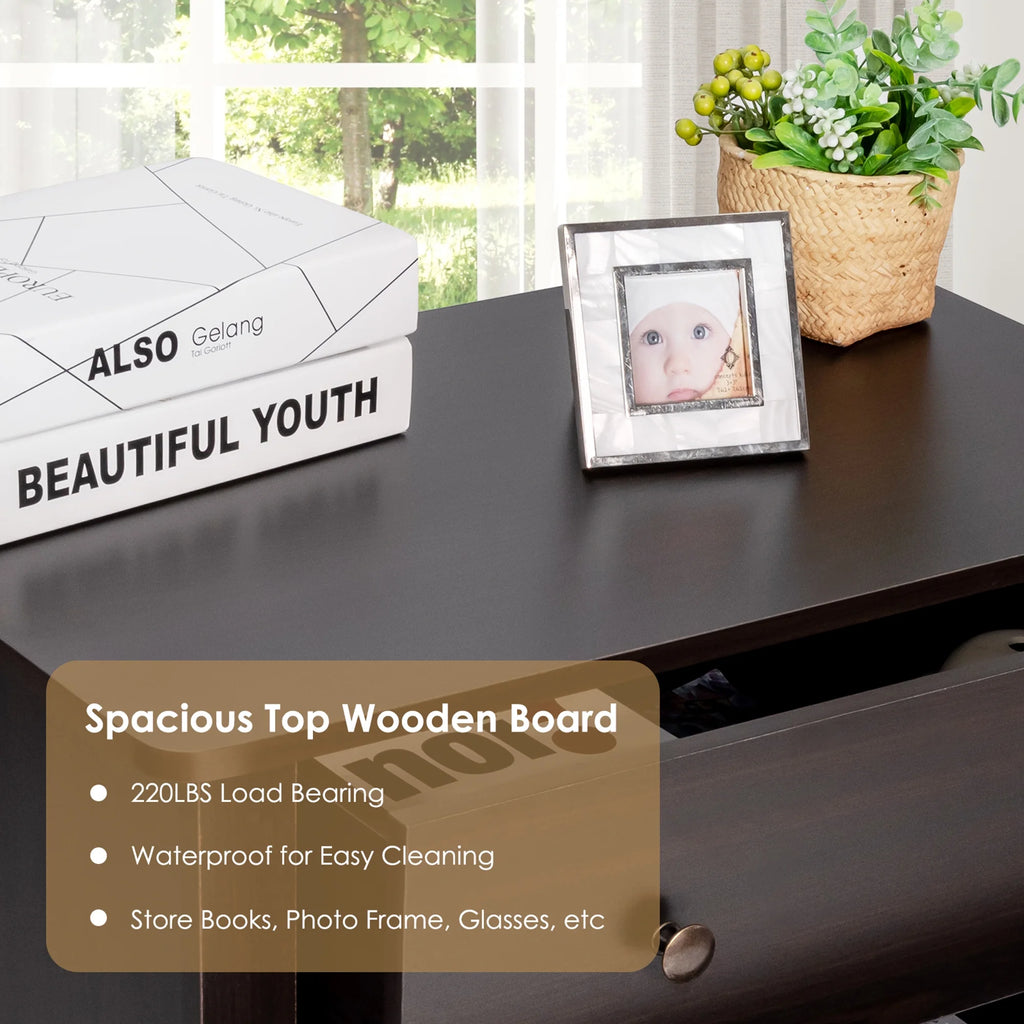 Gymax 3 Drawer Dresser Chest of Drawers Bedside Table for Living Room Bedroom Espresso