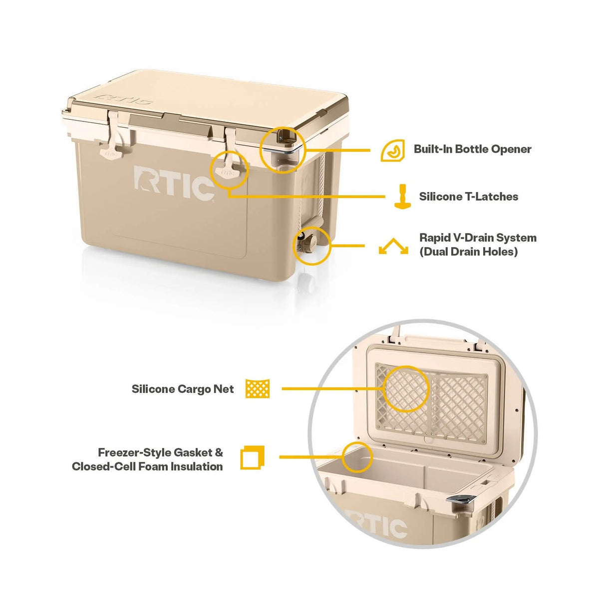 RTIC 32 QT Ultra-Light Hard-Sided Ice Chest Cooler, Fits 48 Cans, Dark Grey & Cool Grey