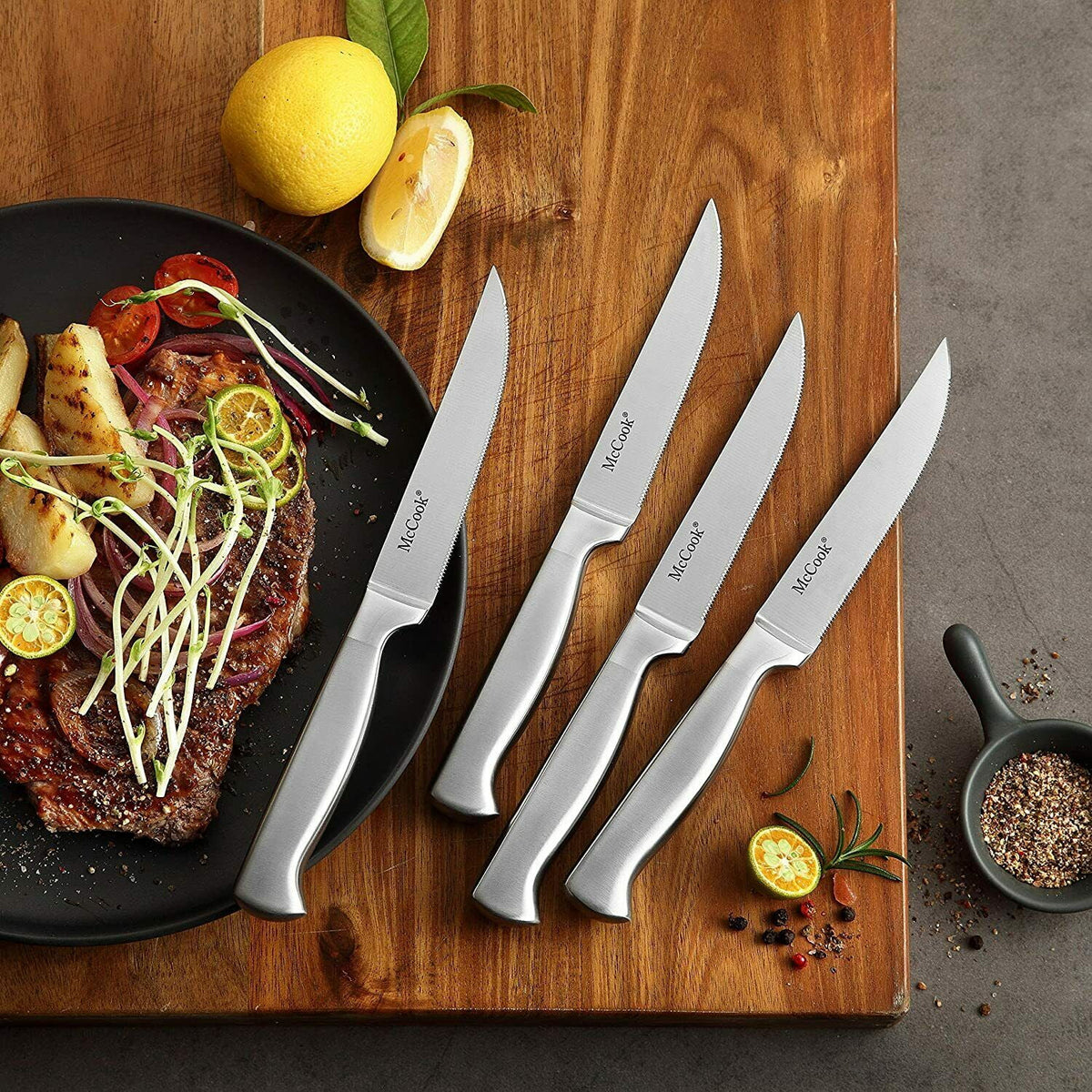 McCook MC29 Knife Sets, 15 Pieces German Stainless Steel Kitchen Knife Block Sets with Built-in Sharpener