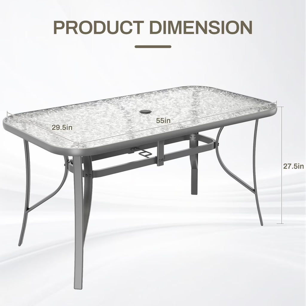 Arlopu Patio Rectangular Tempered Glass Dining Table, All-Weather Use, Outdoor Table for Garden & Backyard