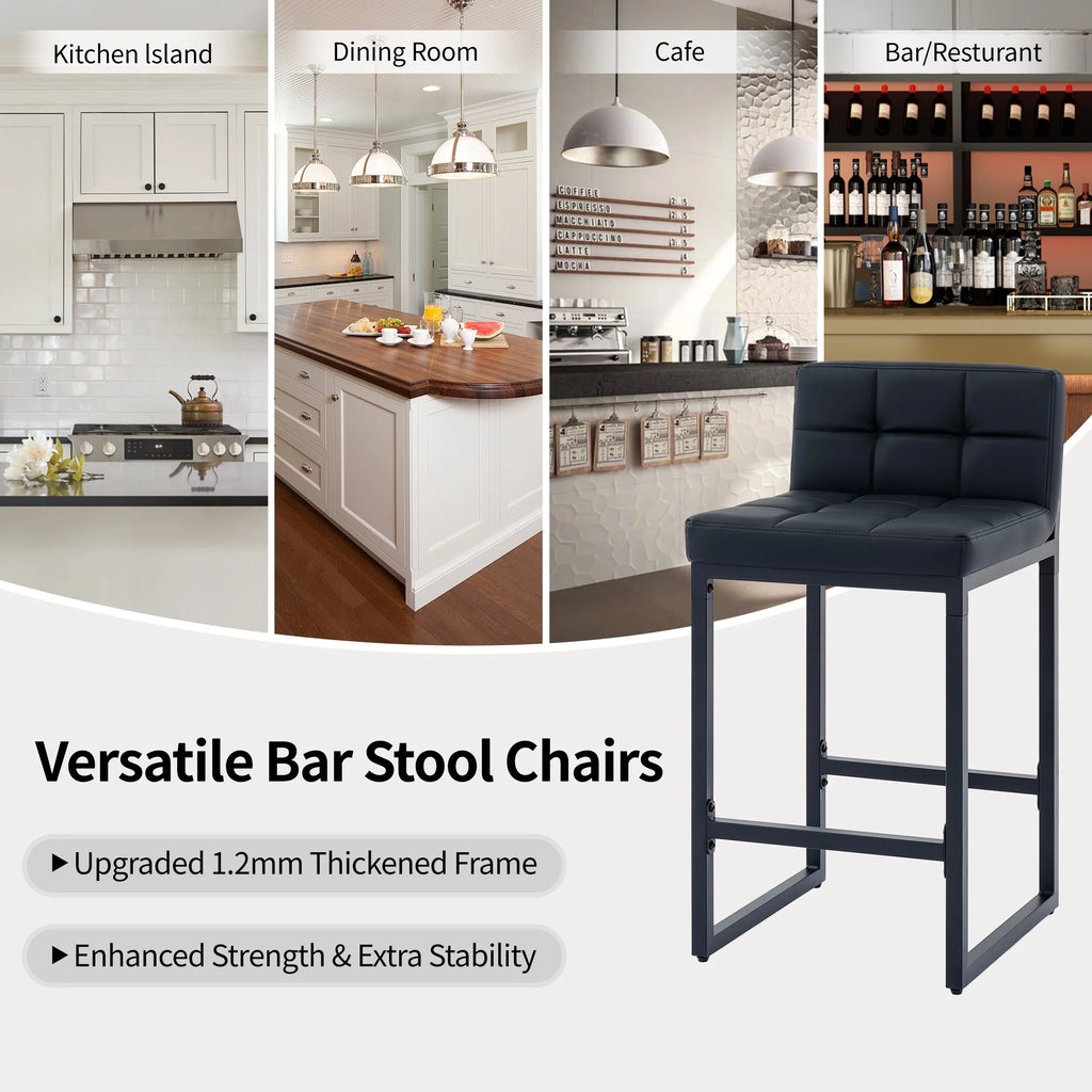 FIRAVOE Bar Stools Set of 3, Counter Height Bar Stools (Low Back)(Thickened Frame) 26" PU Leather Barstools Bar Chairs for Kitchen Island, Black