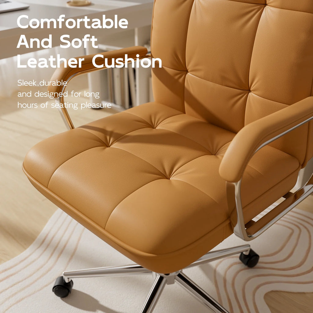 Solfway White Office Chair, Swivel Leather Computer Desk Chair with Wheels and Padded Arms, Executive Office Chair for Adults